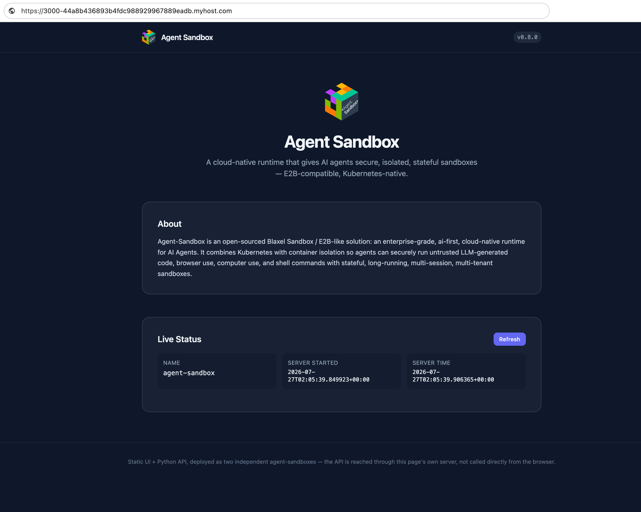 Deployed sample app UI